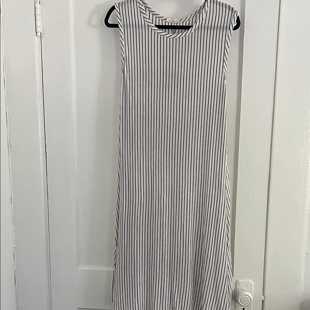 Pinc Black and White Striped Midi Dress